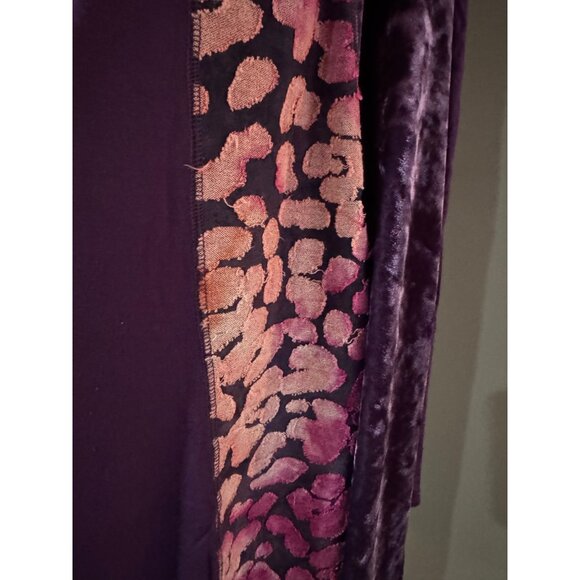LOGO Lavish Womens 1X Purple Velvet & Floral Print Tunic Top - Picture 3 of 7